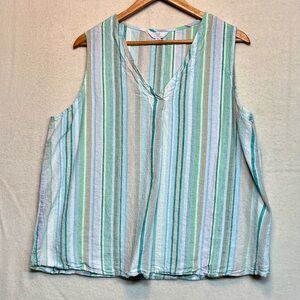 Universal Thread Linen V-Neck Striped Tank in Pastel Blue, Green, Cream